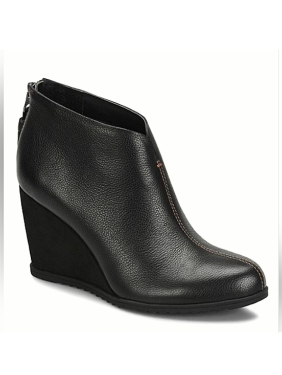 Kork-Ease Shoes - New! Kork-Ease Haldor Wedge Heeled Bootie US 8 Black Leather Ankle Boots KORKS
